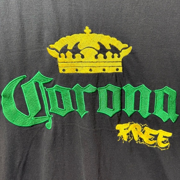 RETRO LABEL CORONA FREE T SHIRT MENS LARGE BLACK ANIMAL INSTINCT EMBROIDERED - Picture 2 of 7